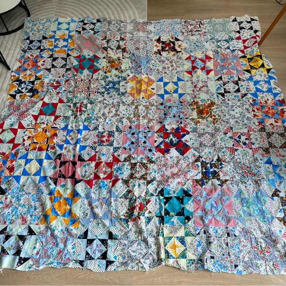 Colorful Hand Sewn Vintage Quilt Top - Picture 3 of 6